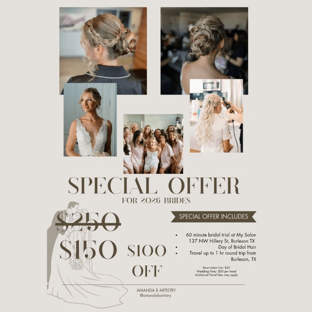 2026 Bridal Hair Package at Amanda B Hair Artistry in Burleson, TX